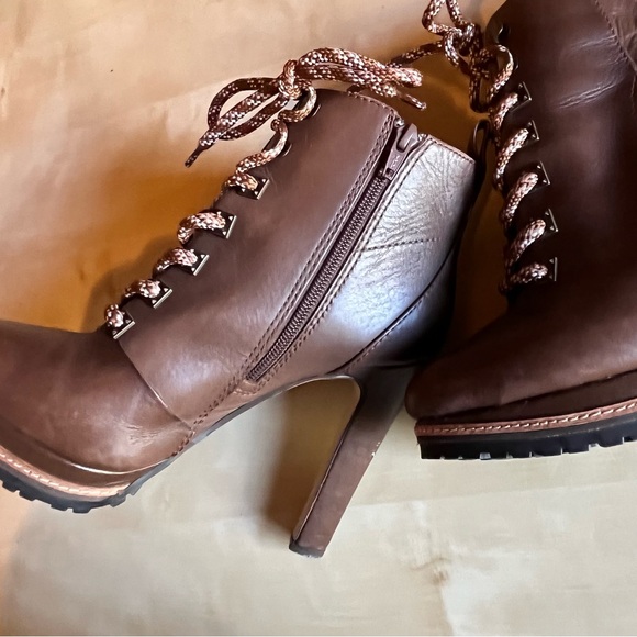 Gianni Bini Women's Lace Up Brown Leather Stiletto Heel Hiking Booties Size 7 - Picture 4 of 10